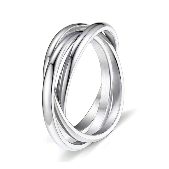 Women’s Stainless Steel Trinity Fidget Ring | Interlocking Rolling Bands - Picture 1 of 7